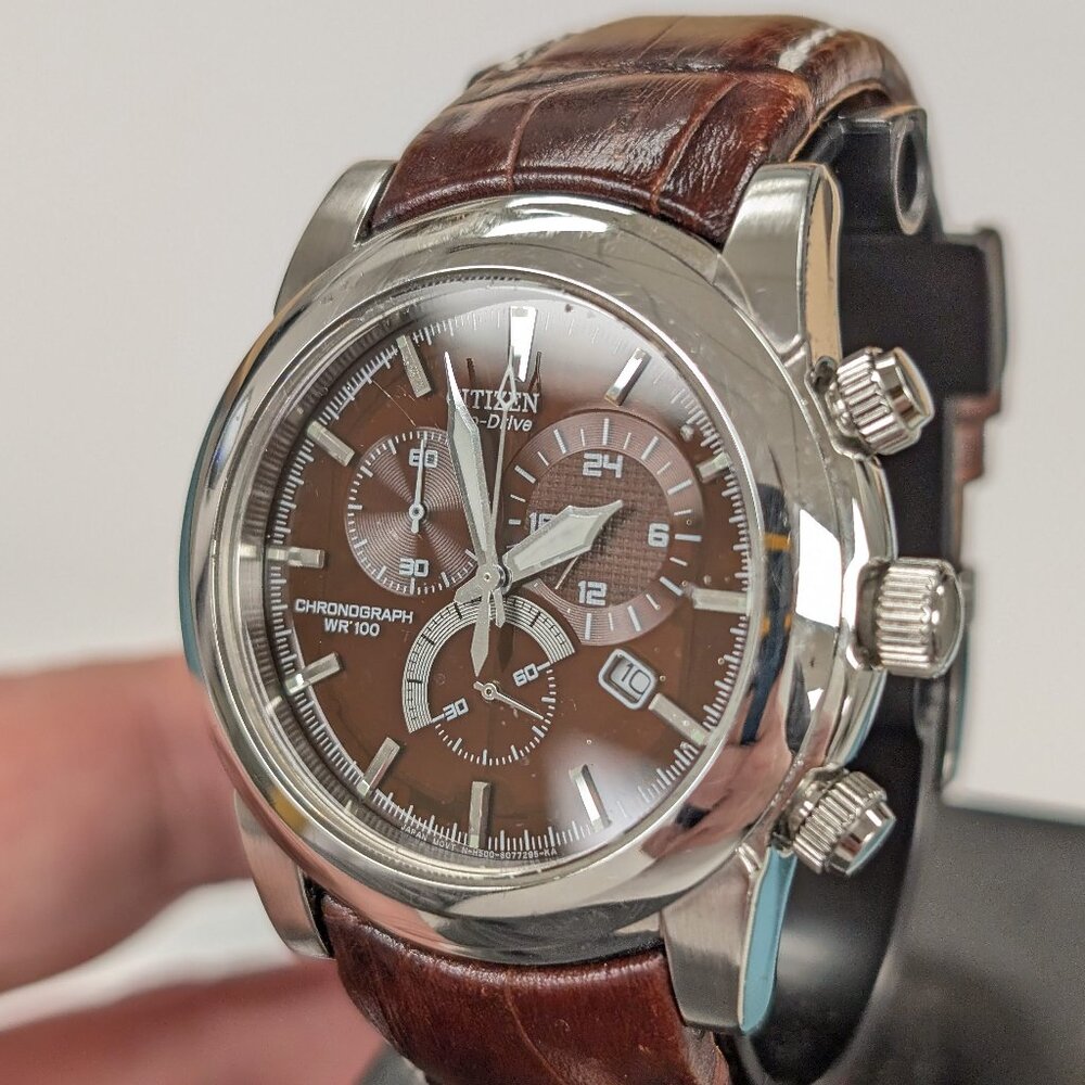 Beautiful Brown Citizen Eco-Drive Chronograph Watch Leather Strap